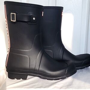 Hunter Original Short Tri Color Logo Backstrap Wellington Boot, Black, Size 13